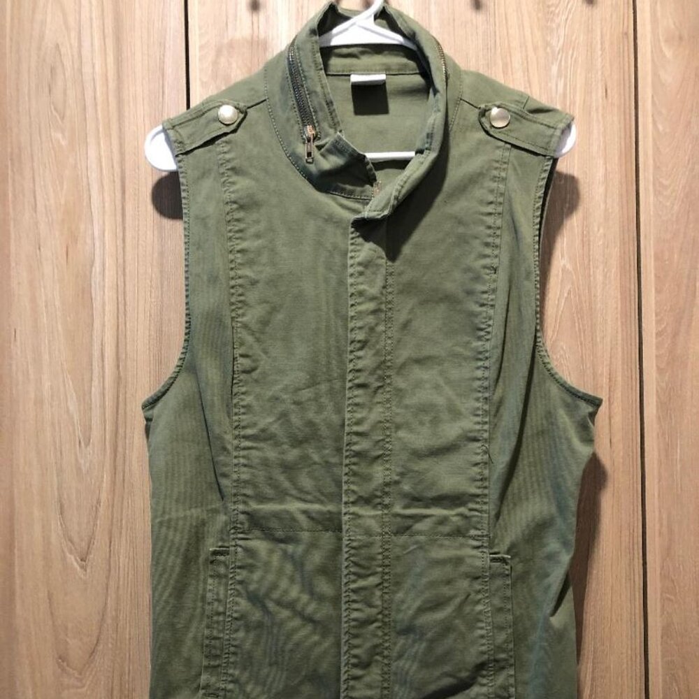 CaBi UtilityExplorer Vest Khaki Green Women's Sz M w/ Gold Button Epaulets